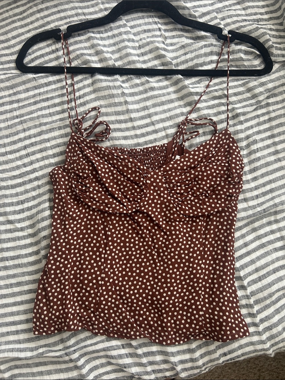Reformation Polka Dot Spaghetti Strap Cami Top - Brown